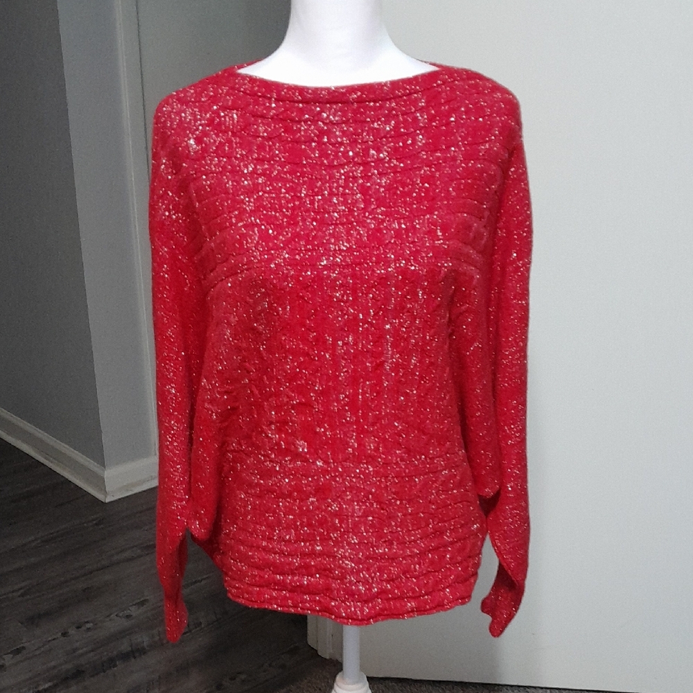 Vibrant Red Crew Neck Sweater with Textured Knit